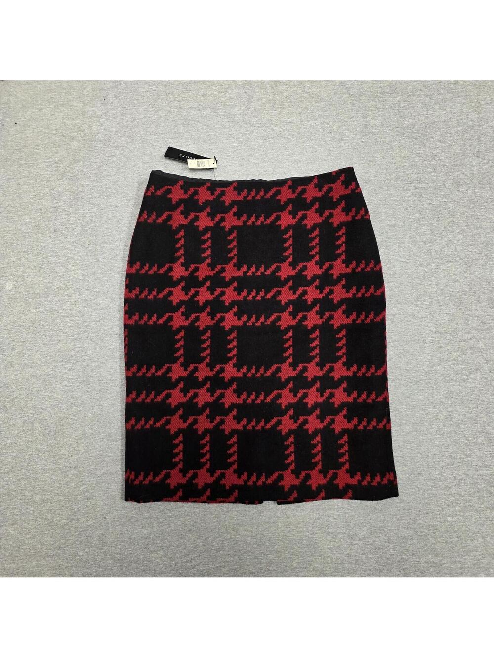 Talbots Wool Blend Dark Academia Red Houndstooth Skirt sz 6